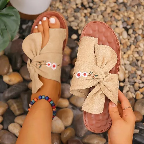 Women's Retro Bow Flower Roman Flip Flops 18993132C