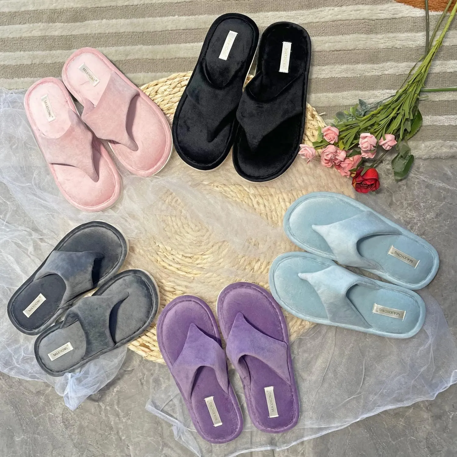 Womens Thong Slippers with Memory Foam for Women Open Toe Slip on