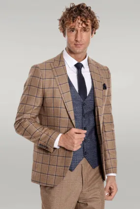 WSS Slim Fit Checked Patterned Brown Men Suit  - Singen