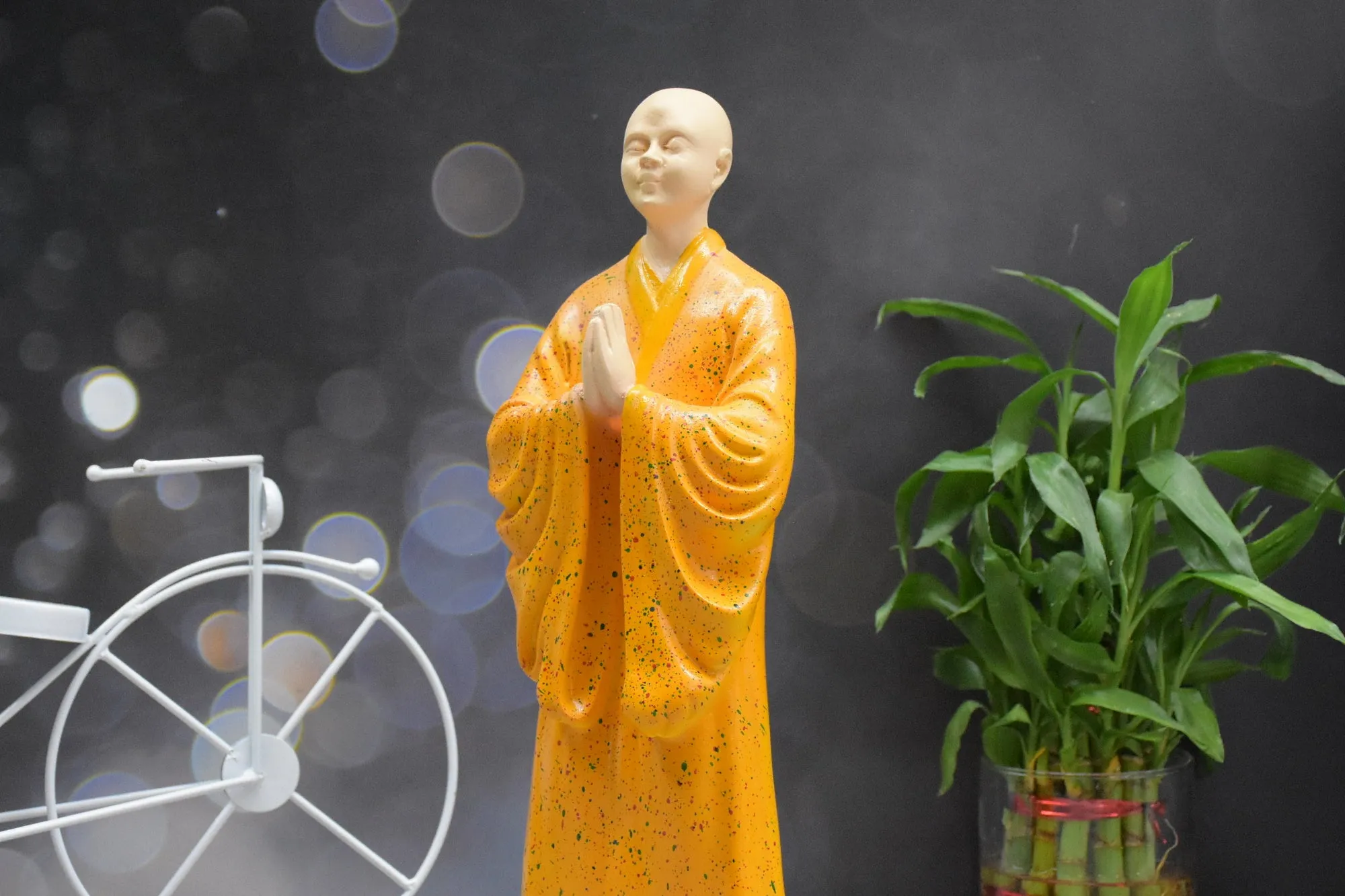 Zen Monk Statue for Decorations Creative Home Accessories Study Desktop Living Room Office (Orange)
