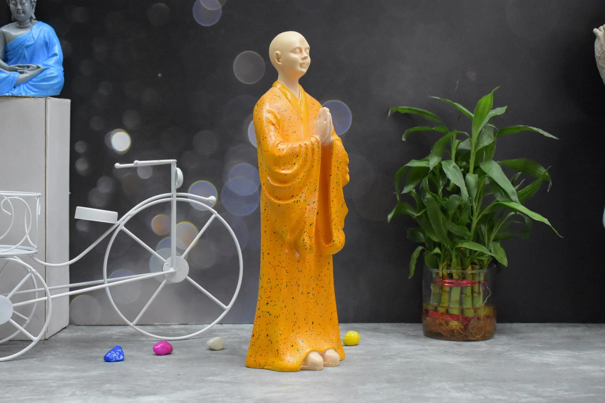 Zen Monk Statue for Decorations Creative Home Accessories Study Desktop Living Room Office (Orange)